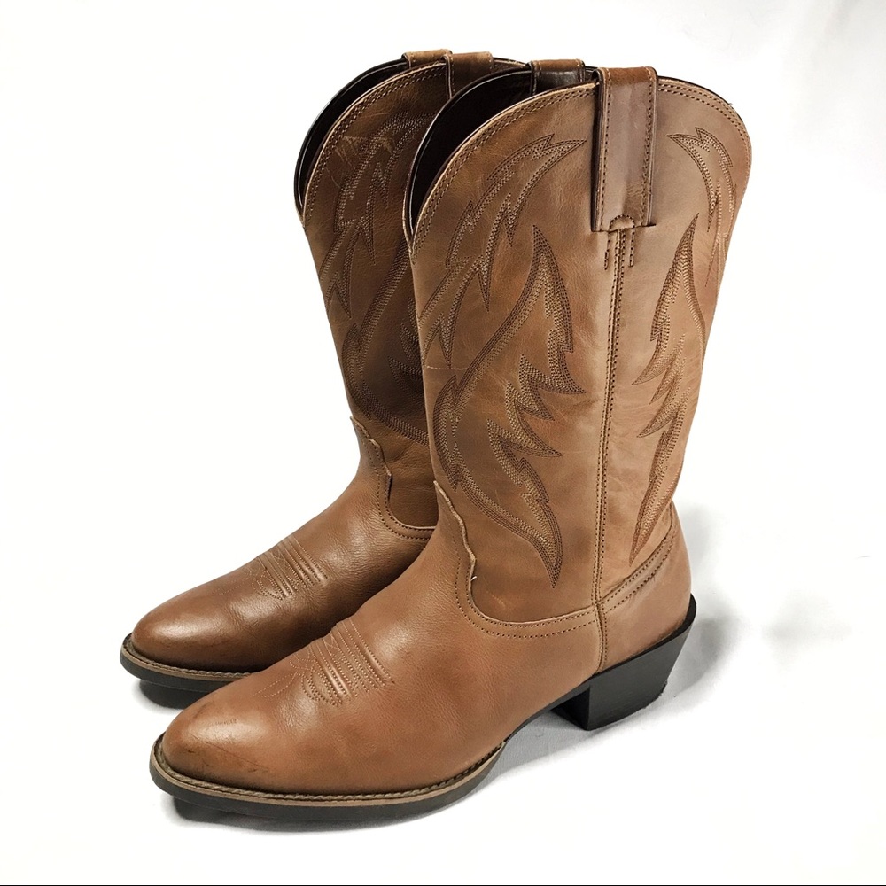 Nocona Mens Tan Brown Round Toe Embroidered Cowboy Boots Size 8.5